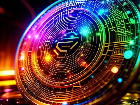 Vibrant Digital Cryptocurrency Coin with Futuristic Glow