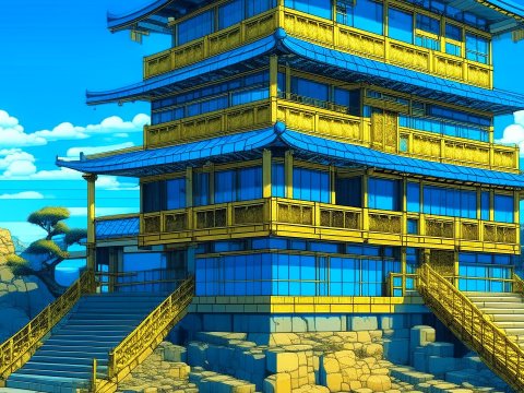 Vibrant Digital Painting of a Traditional Japanese Pagoda