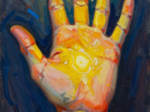 Vibrant Expressionist Painting of an Illuminated Hand