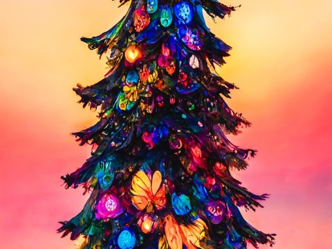 Vibrant Fantasy Christmas Tree at Sunset