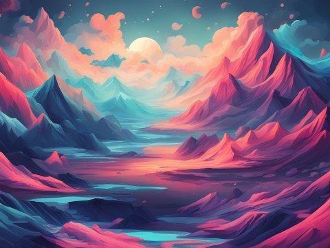 Vibrant Fantasy Mountain Landscape at Twilight