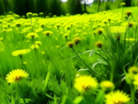 Vibrant Field of Yellow Dandelions in Green Grass