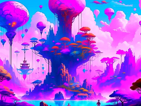 Vibrant Floating Island Fantasy Landscape