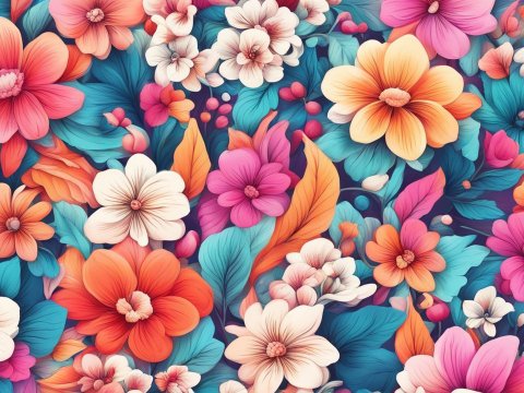 Vibrant Floral Pattern with Colorful Leaves