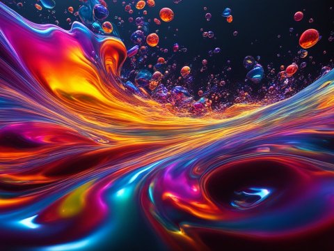 Vibrant Flow of Colorful Immiscible Liquids