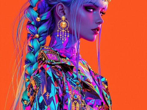 Vibrant Futuristic Anime Princess with Intricate Jewelry