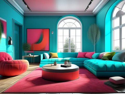 Vibrant Futuristic Living Room with Bold Colors