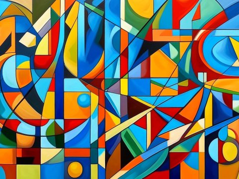 Vibrant Geometric Abstract Painting with Bold Colors