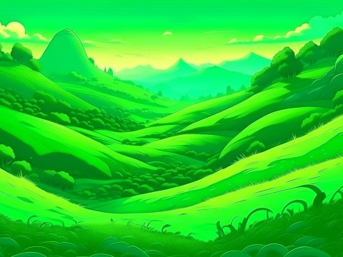 Vibrant Green Fantasy Valley Landscape