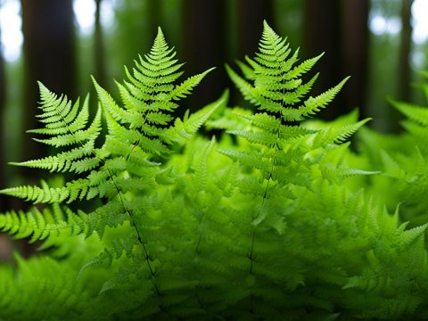 Vibrant Green Ferns in a Forest