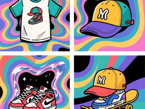 Vibrant Hip Hop Skater Streetwear Collection Illustration