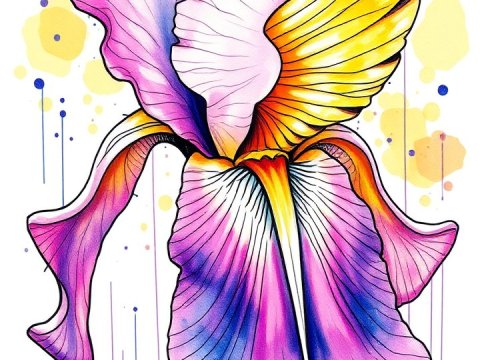 Vibrant Iris Flower with Soaring Wing Design