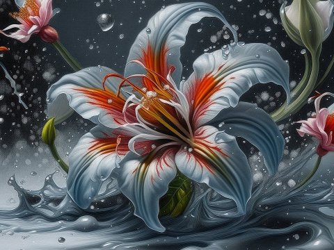 Vibrant Lily Flowers Splashing in Water