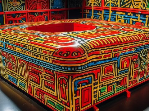 Vibrant Mechanical Coliseum with Intricate Geometric Patterns