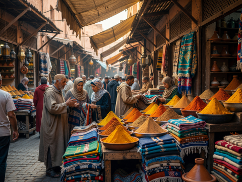 Vibrant Moroccan Market with Spices and Textiles