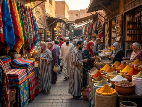 Vibrant Moroccan Spice Market Bustle