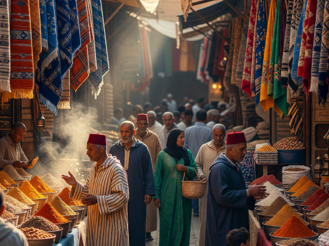 Vibrant Moroccan Spice Souk with Traditional Textiles
