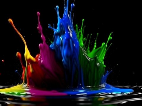 Vibrant Multicolor Paint Splash on Black Background
