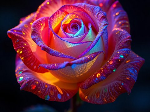 Vibrant Multicolor Rose with Dew Drops