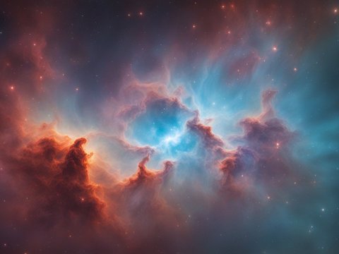 Vibrant Nebula with Fiery Red and Cool Blue Hues