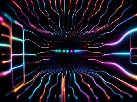 Vibrant Neon Circuit Lines in Futuristic Abstract Design