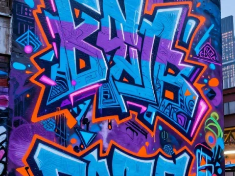 Vibrant Neon Graffiti on Urban Wall