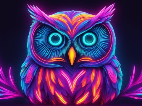 Vibrant Neon Owl Digital Artwork