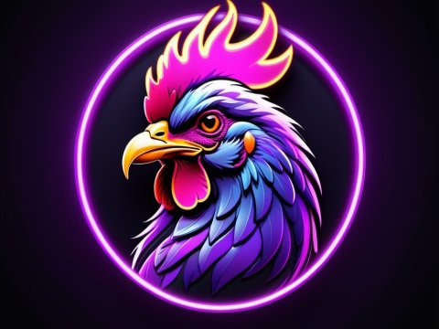 Vibrant Neon Rooster Emblem