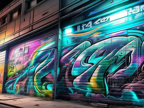 Vibrant Neon Street Art Mural on Urban Wall