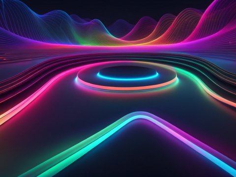 Vibrant Neon Wave Landscape with Futuristic Glow