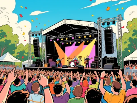 Vibrant Outdoor Concert with Enthusiastic Crowd