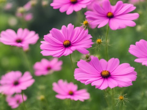 Vibrant Pink Cosmos Flowers in Bloom