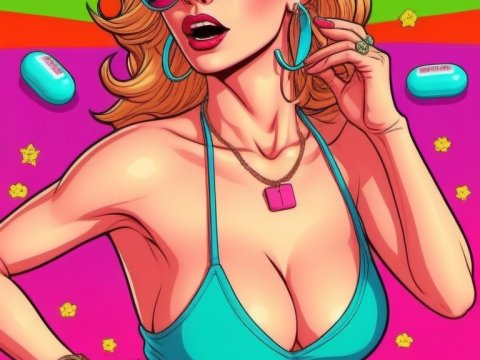 Vibrant Pop Art Woman with Sunglasses and Colorful Background