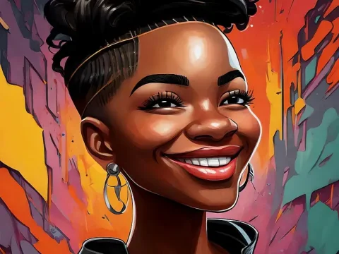 Vibrant Portrait of a Smiling Teen Girl with Artistic Background