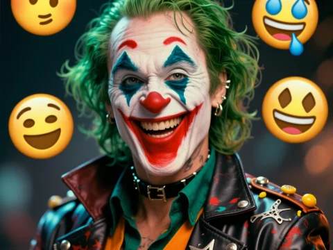 Vibrant Punk Clown with Emojis