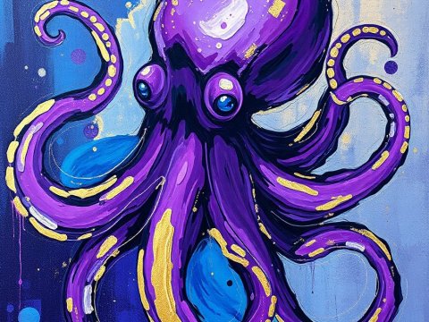 Vibrant Purple Octopus Abstract Painting