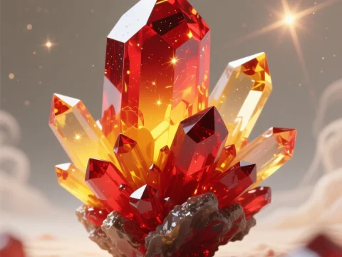 Vibrant Red and Yellow Crystal Cluster Macro