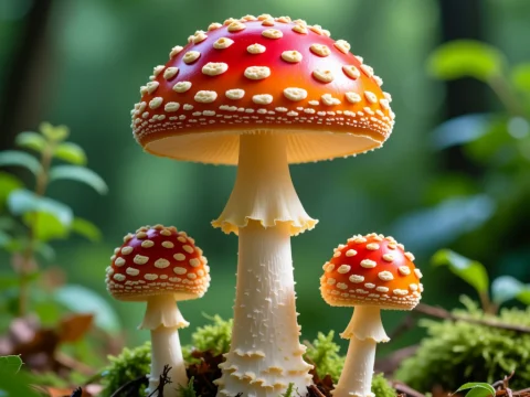 Vibrant Red Fly Agaric Mushrooms in Forest