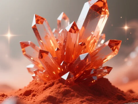 Vibrant Red-Orange Crystalline Cluster on Powdery Surface