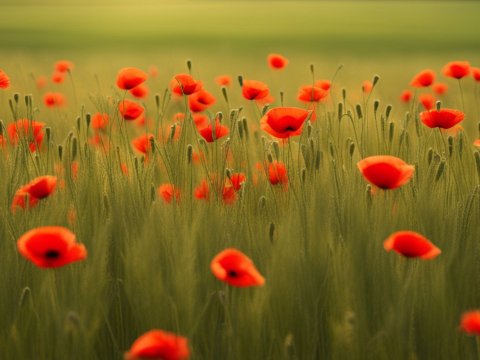 Vibrant Red Poppies in a Green Field