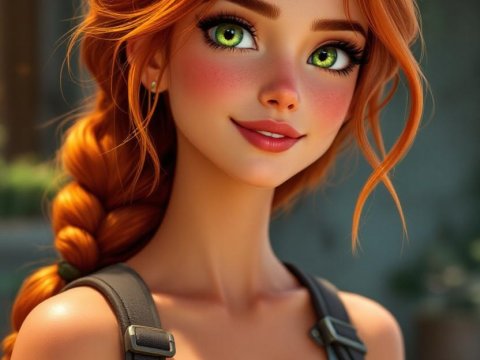 Vibrant Redhead with Green Eyes in Outdoor Setting