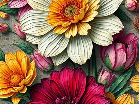 Vibrant Seamless Floral Pattern with Detailed Petals