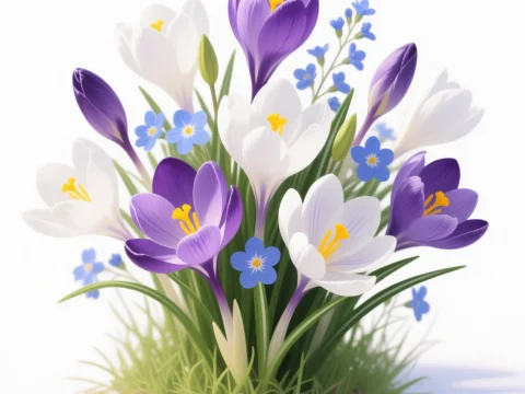 Vibrant Spring Crocus Bouquet with Blue Flowers