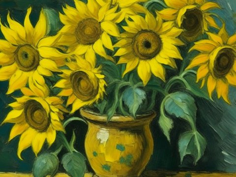 Vibrant Sunflowers in a Rustic Pot