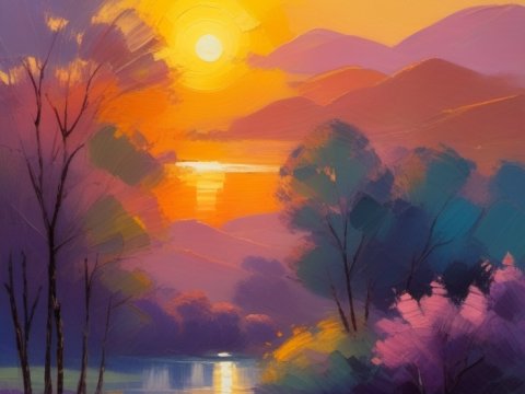 Vibrant Sunset Over Serene River Landscape