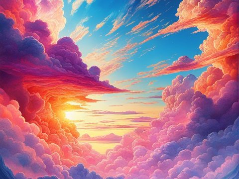 Vibrant Sunset with Colorful Clouds and Reflective Landscape