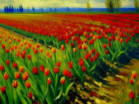 Vibrant Tulip Field in Van Gogh Style