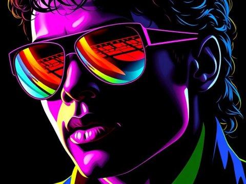 Vibrant WPAP Pop Art Portrait with Reflective Sunglasses