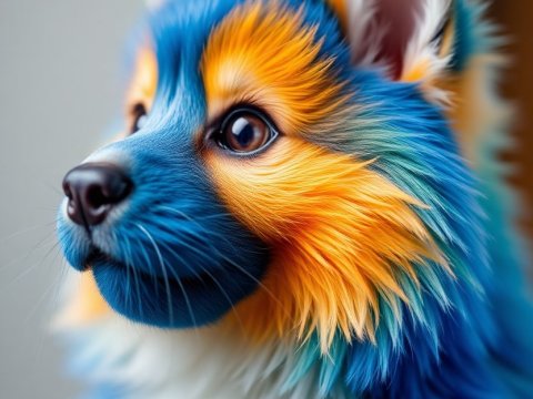 Vibrantly Colored Blue and Orange Dog Portrait