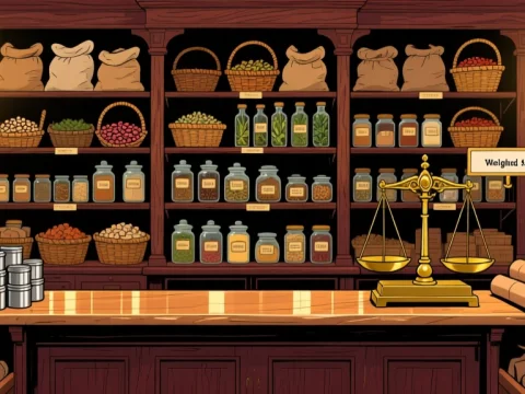 Victorian Era Grocery Stall Interior Illustration